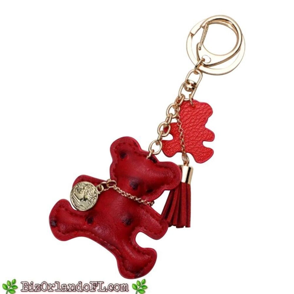 Malibu Sugar Faux Leather Teddy Bear Keychain Bag Charm – Red